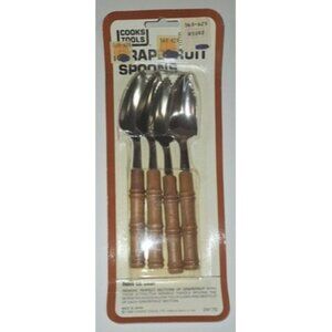 Vtg Mcm Japan Bamboo Grapefruit Spoons NIP Cooks Tools Set 4